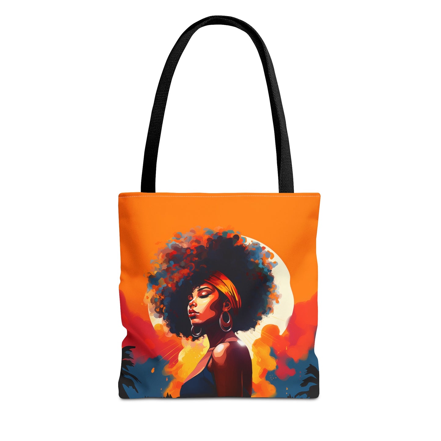 Vibrant, Tropical Tote Bag with Profile of a Beautiful Black Woman