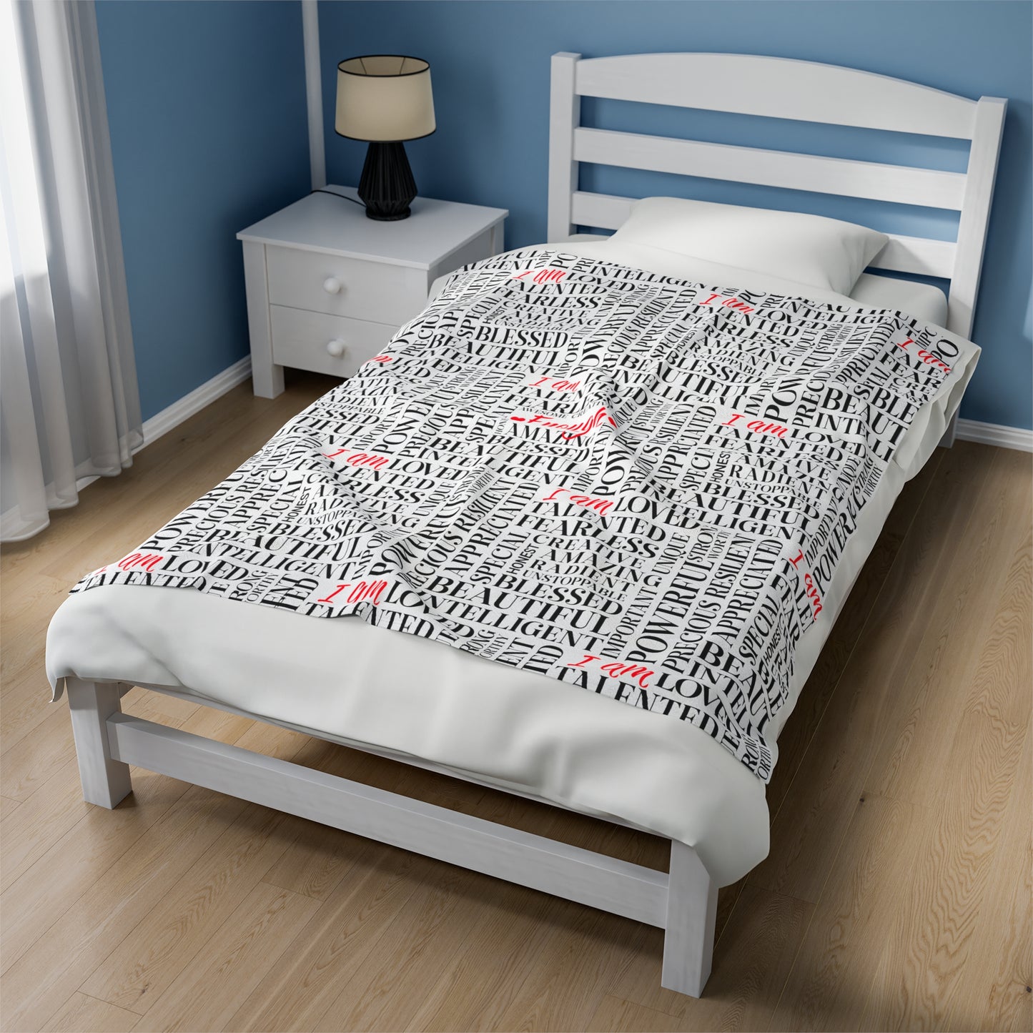 Velveteen Plush Blanket Covered with Positive Words of Affirmation