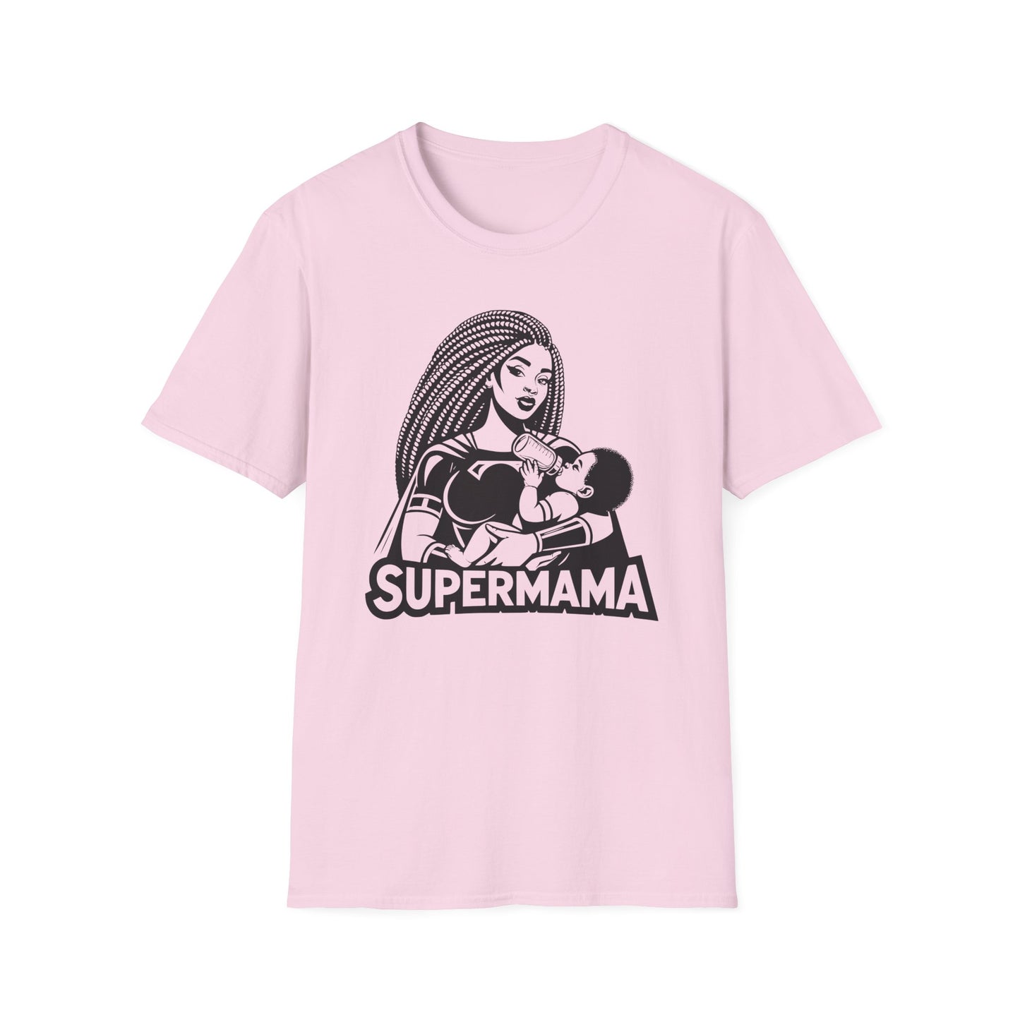 Cool Bold Graphic T-shirt of a Supermama Feeding Her Baby