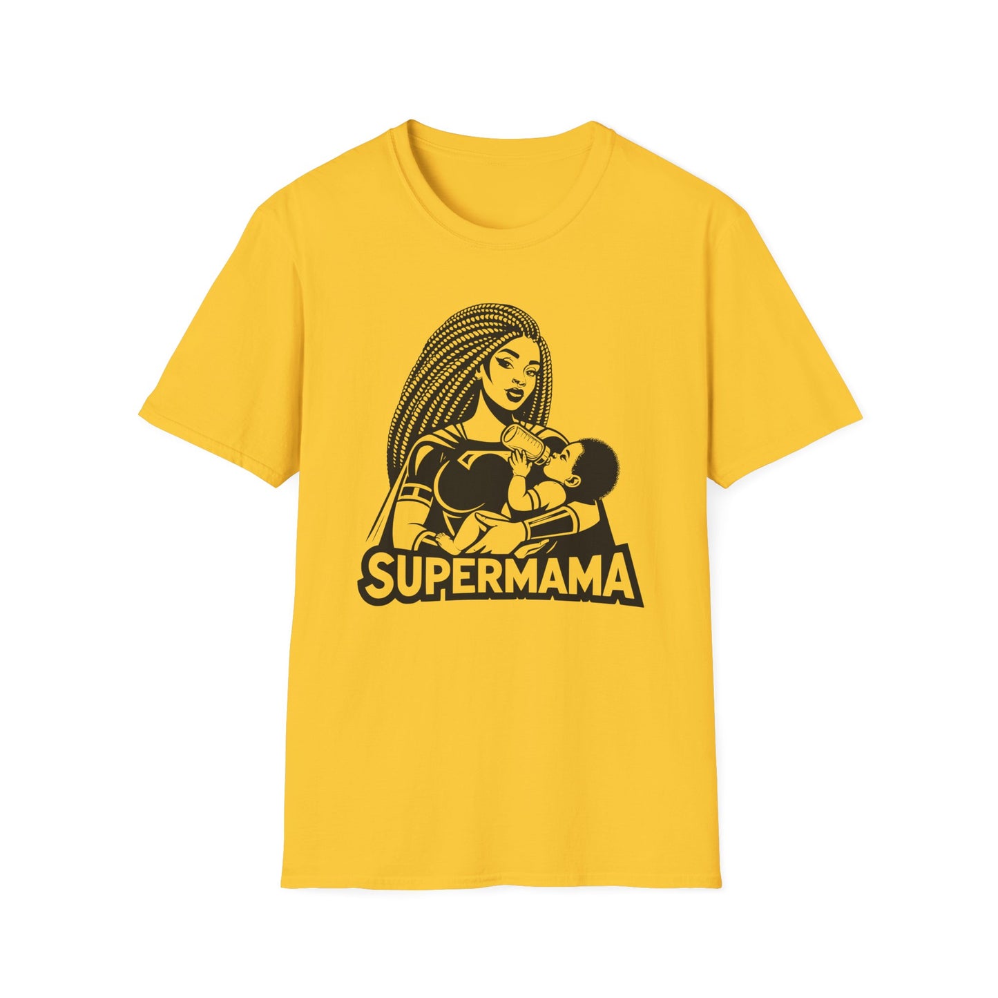 Cool Bold Graphic T-shirt of a Supermama Feeding Her Baby