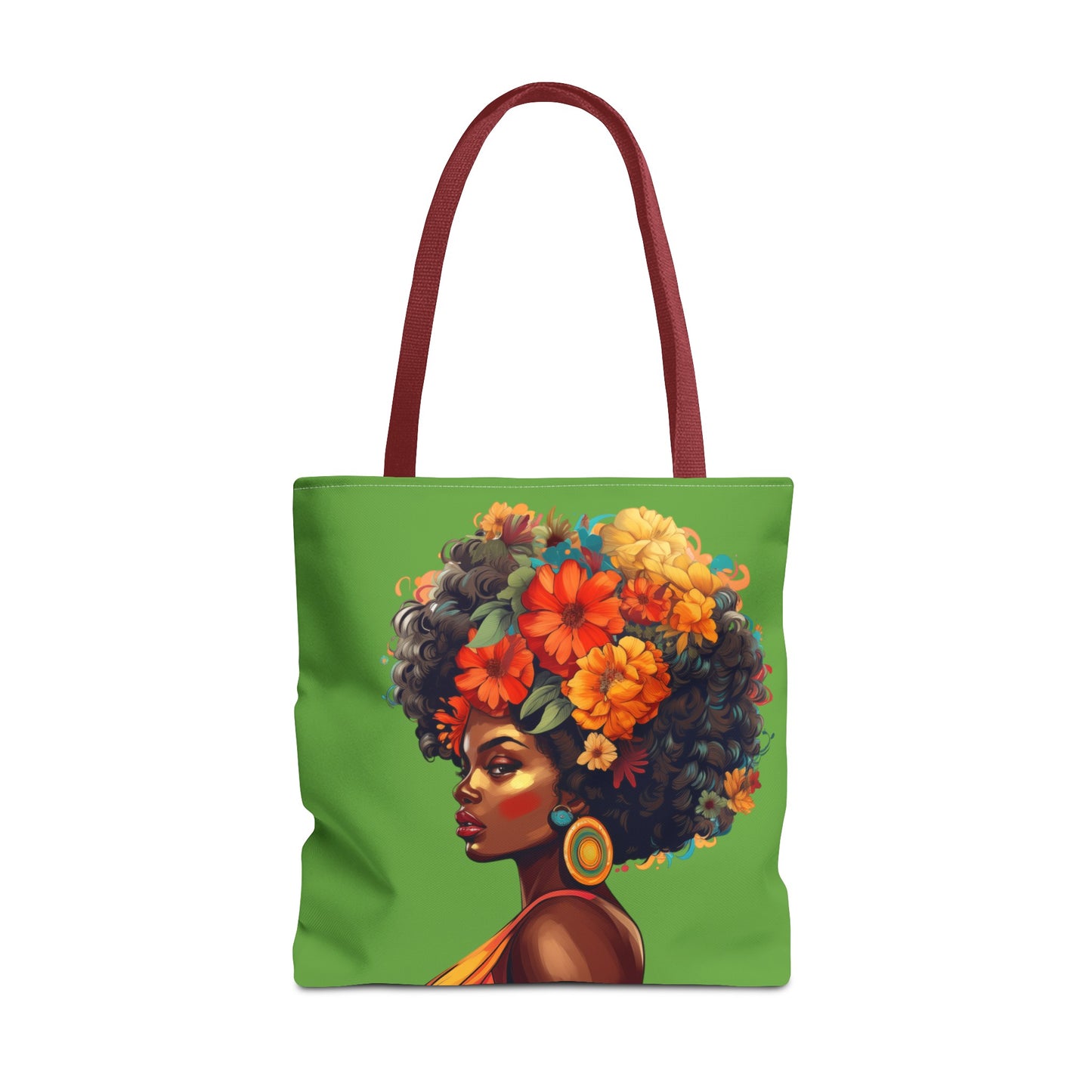 Floral, Tropical Themed Tote Bag with Profile of a Beautiful Black Woman