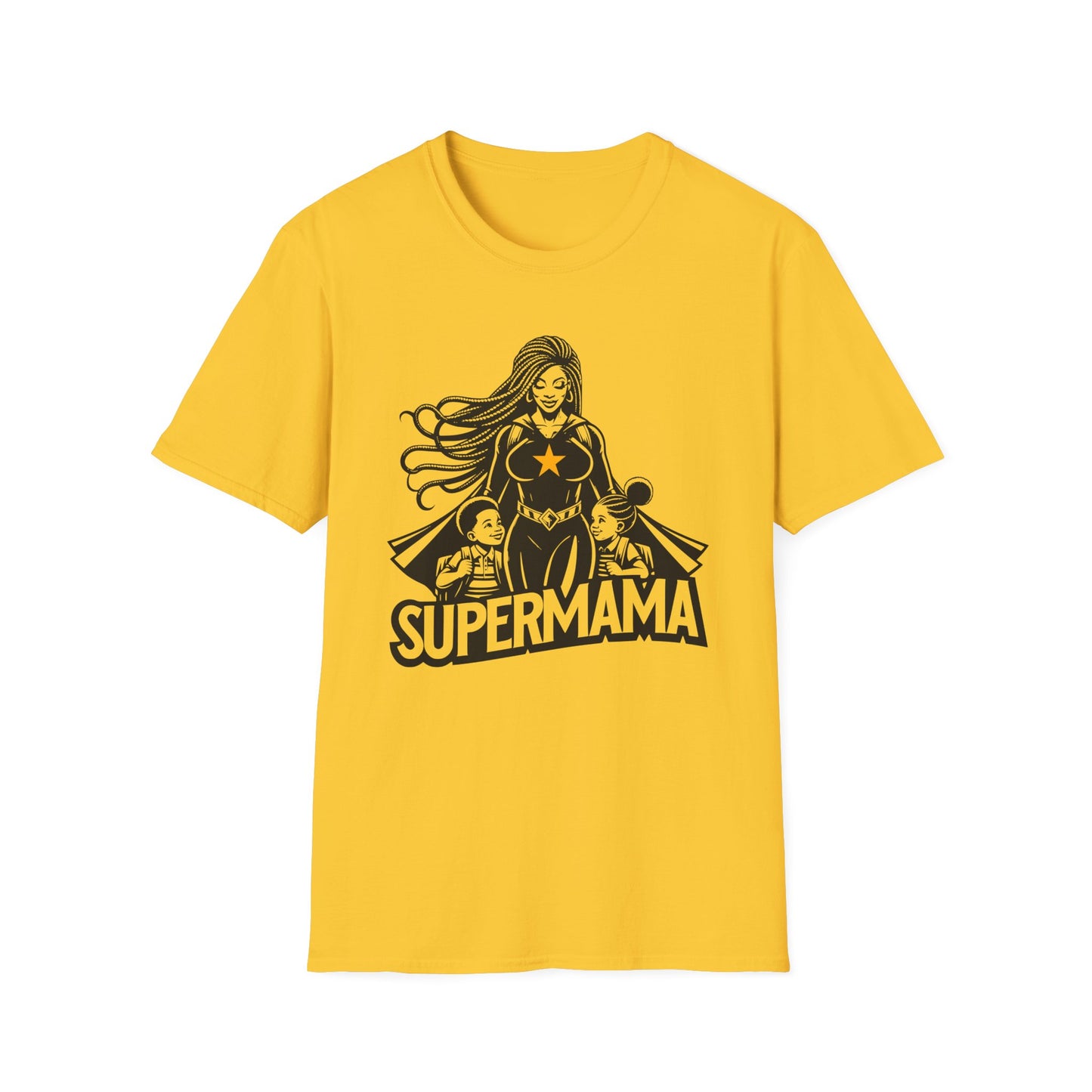 Cool Graphic T-shirt Showing a Strong Black Supermom Taking Her Kids to School