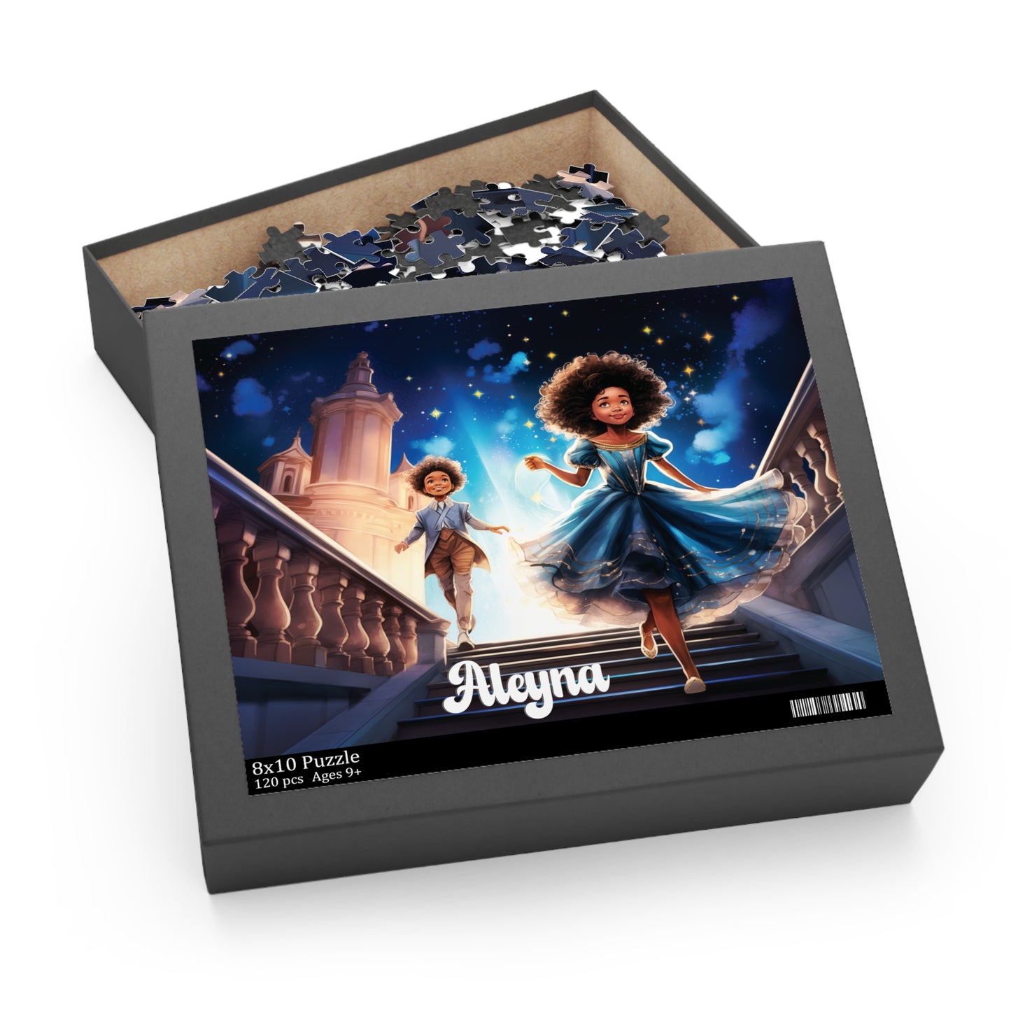 Personalized Children’s Jigsaw Puzzle with Dark Skinned Cinderella and Her Prince.