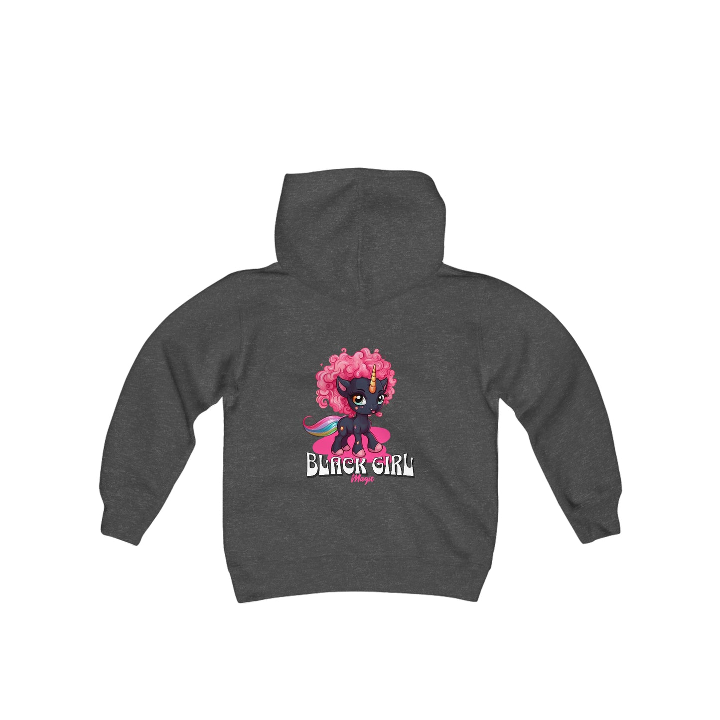 Black Girl Magic Kids Hoodie with a Super Cute Unicorn with Pink Curly Hair