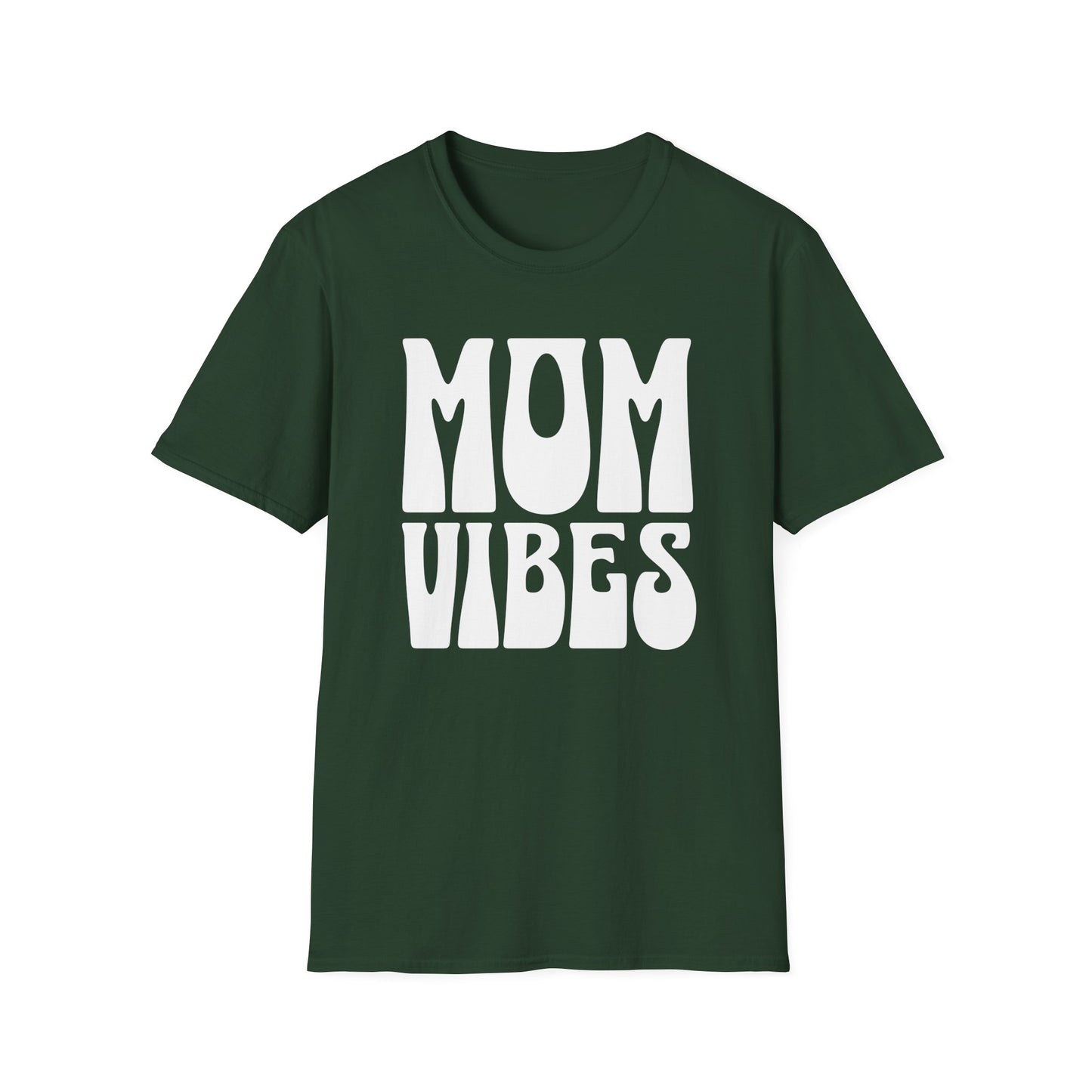 Graphic T-Shirt with Bold, Retro Text Declaring Mom Vibes.