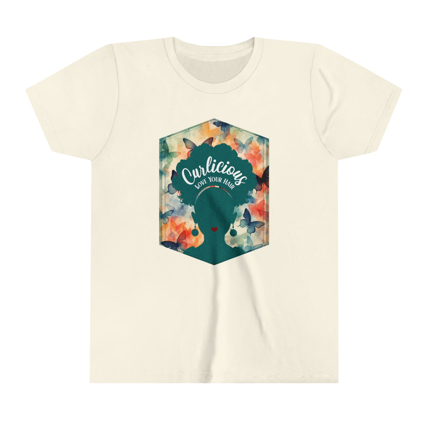 Curlicious, Love Your Curls, Positive Affirmation Graphic T-Shirt for Kids.