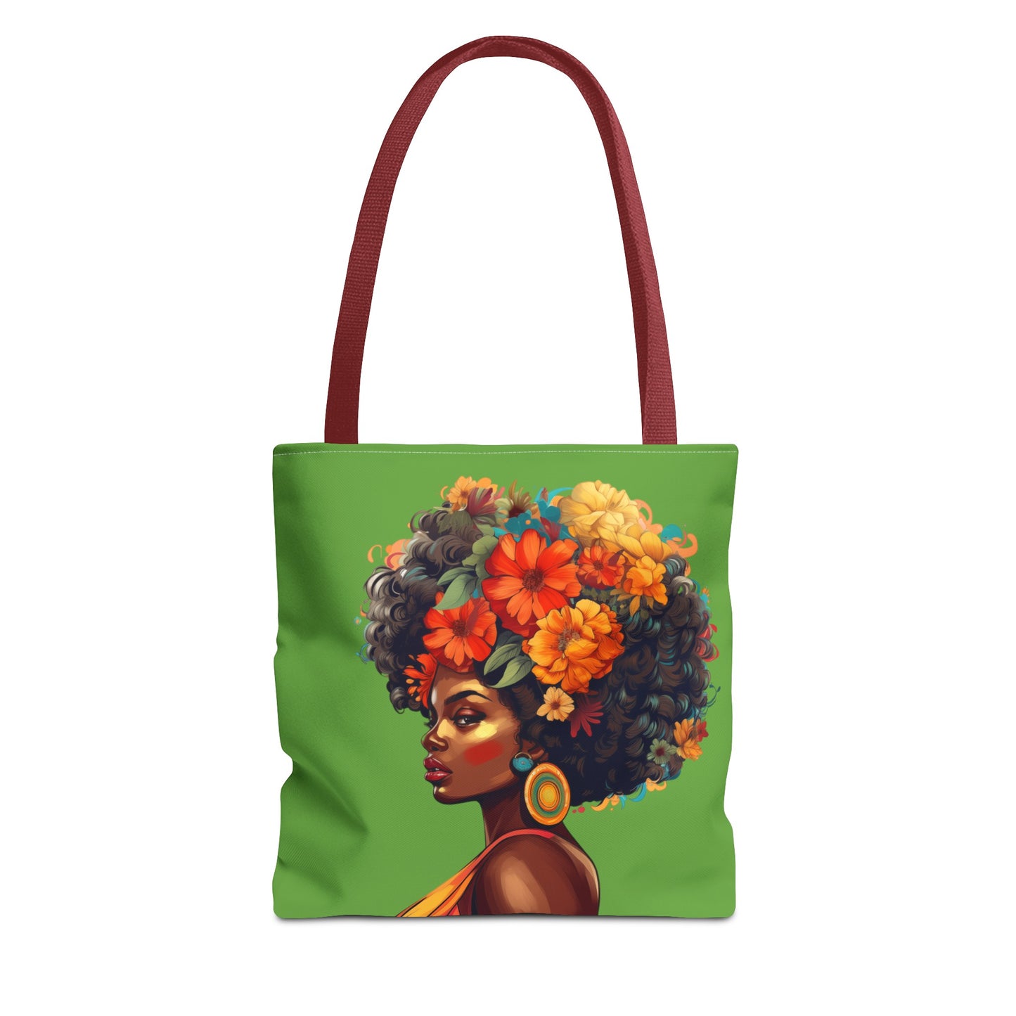 Floral, Tropical Themed Tote Bag with Profile of a Beautiful Black Woman