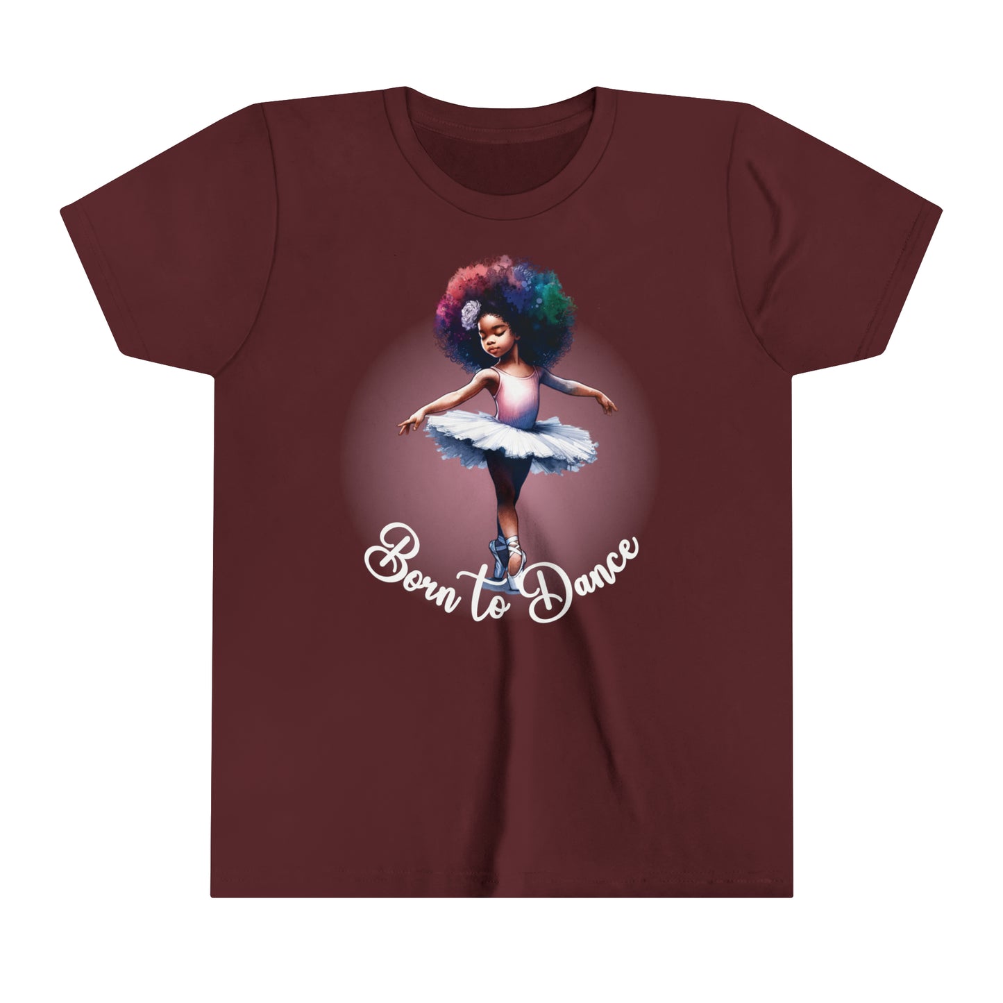 Born to Dance Graphic T-Shirt for Kids with a Cute Afro Wearing Ballerina