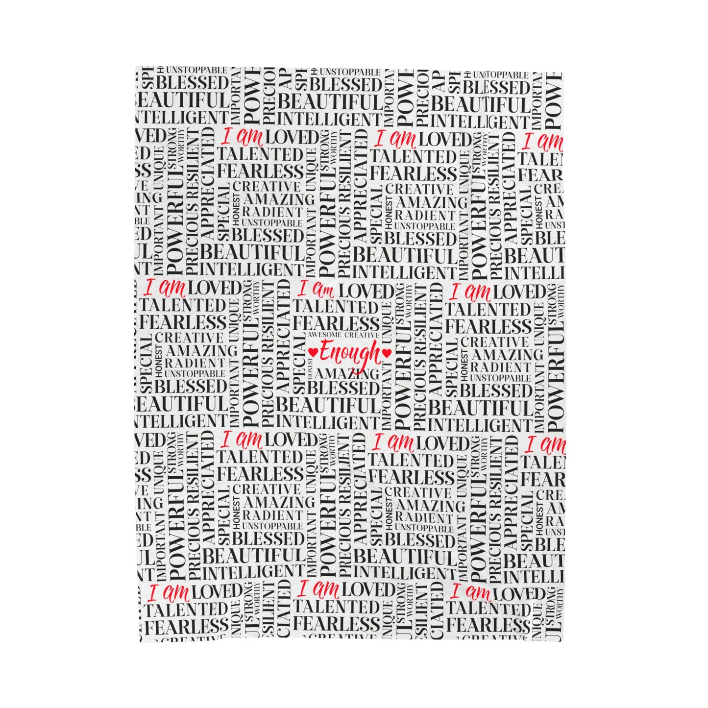 Velveteen Plush Blanket Covered with Positive Words of Affirmation