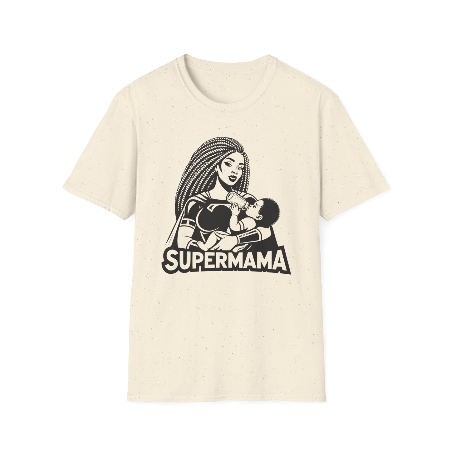 Cool Bold Graphic T-shirt of a Supermama Feeding Her Baby