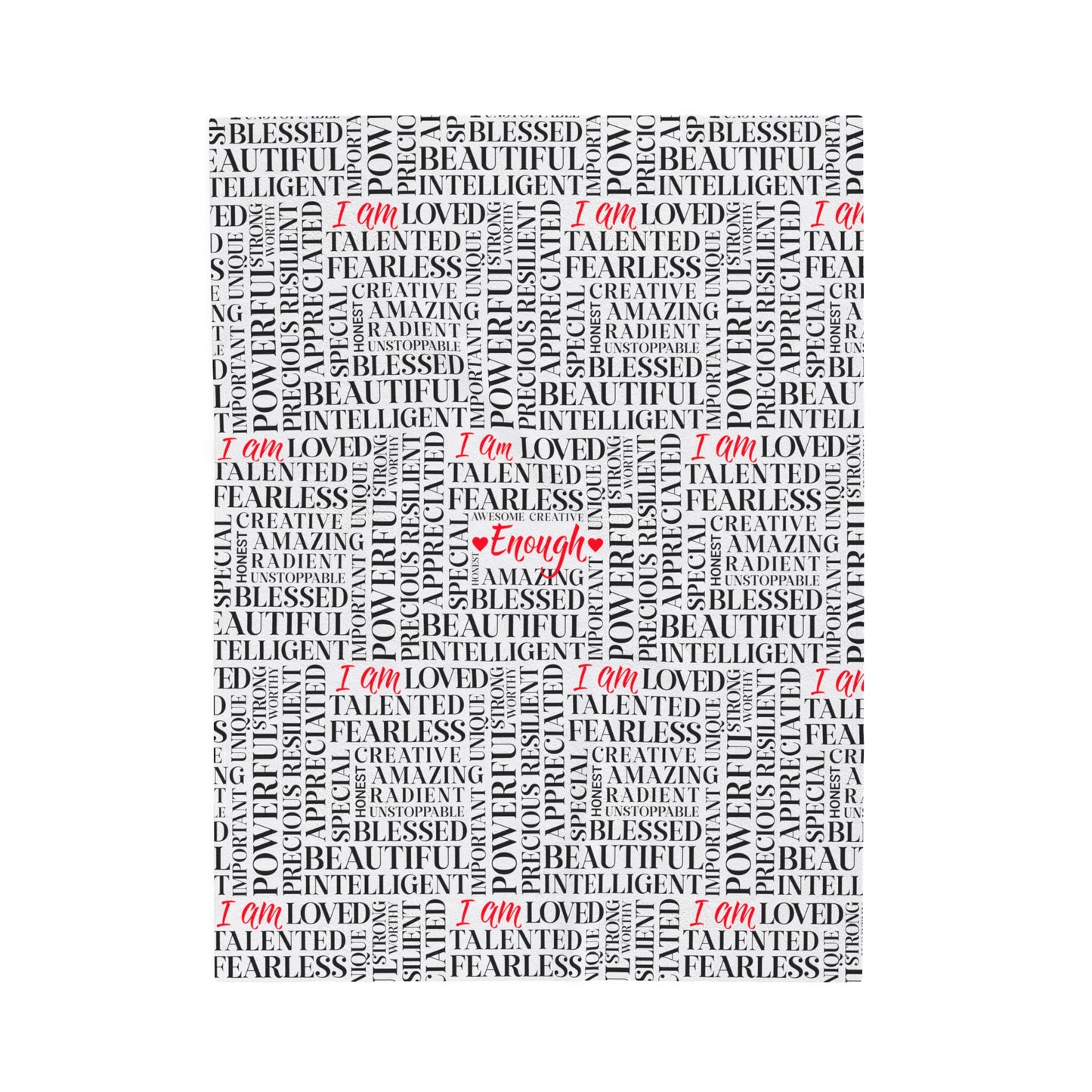 Velveteen Plush Blanket Covered with Positive Words of Affirmation