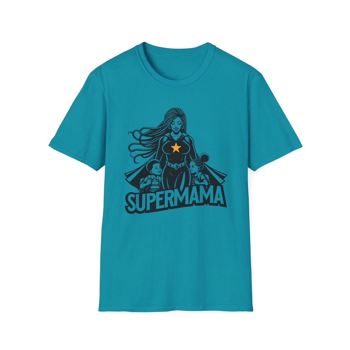 Cool Graphic T-shirt Showing a Strong Black Supermom Taking Her Kids to School