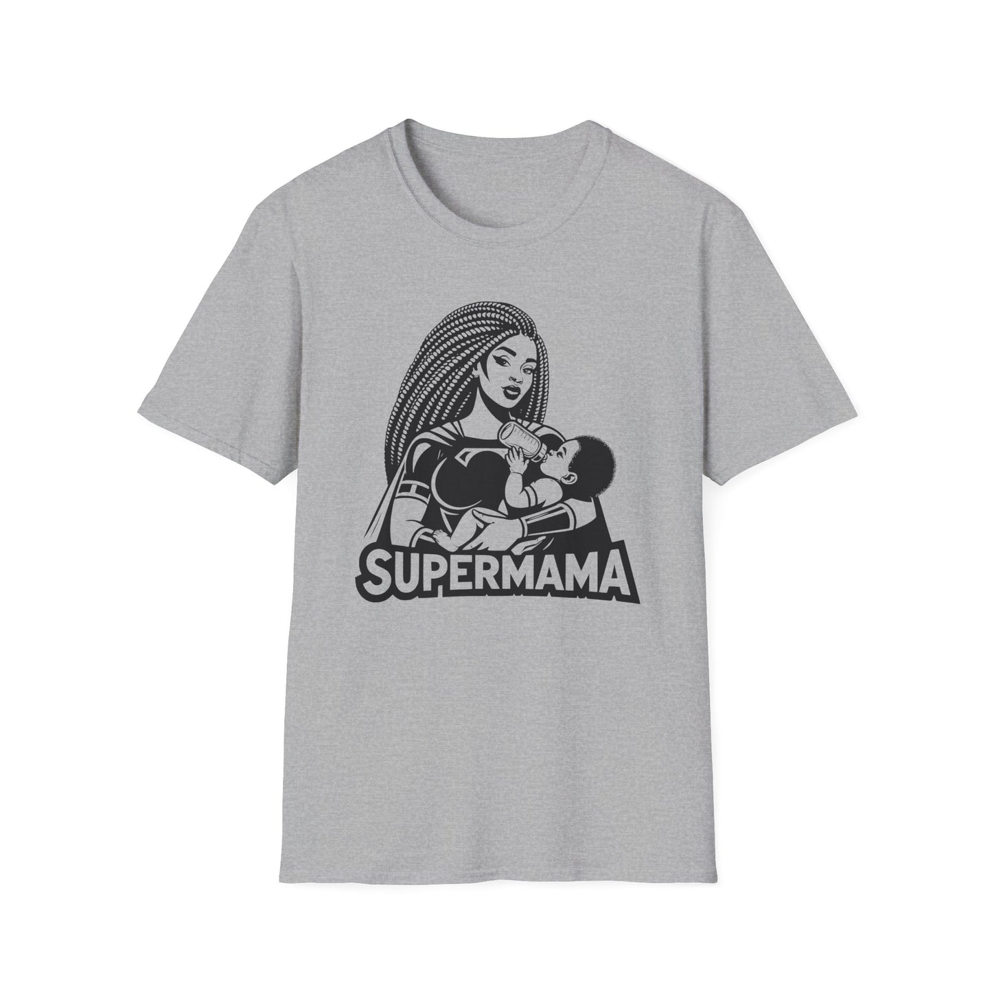 Cool Bold Graphic T-shirt of a Supermama Feeding Her Baby