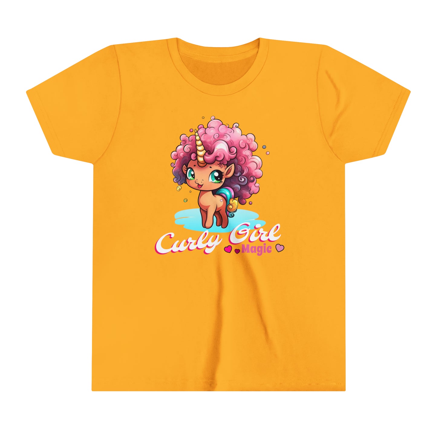 Curly Girl Magic Kids T-Shirt with a Super Cute Unicorn with Sweet Curly Hair