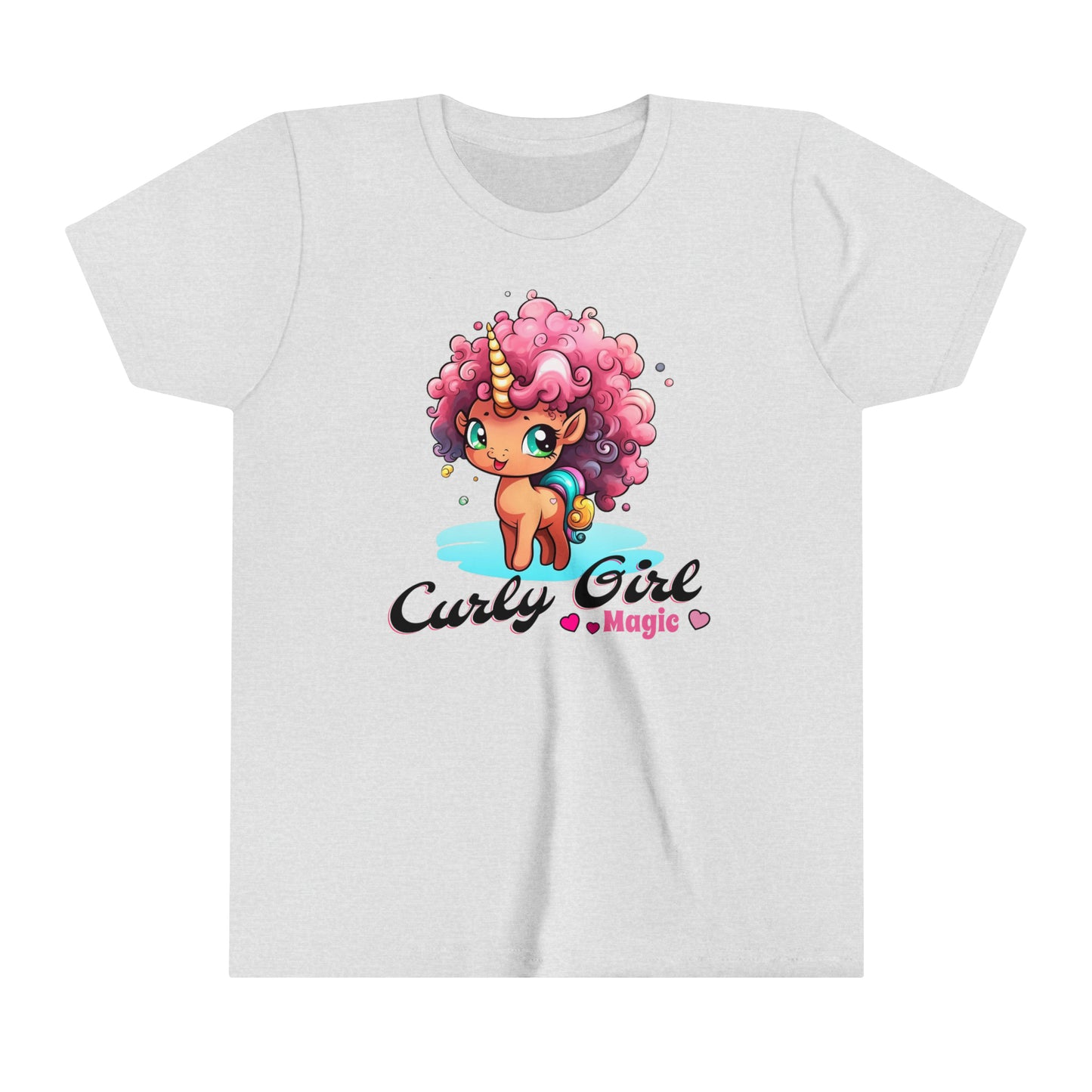 Curly Girl Magic Kids T-Shirt with a Super Cute Unicorn with Sweet Curly Hair