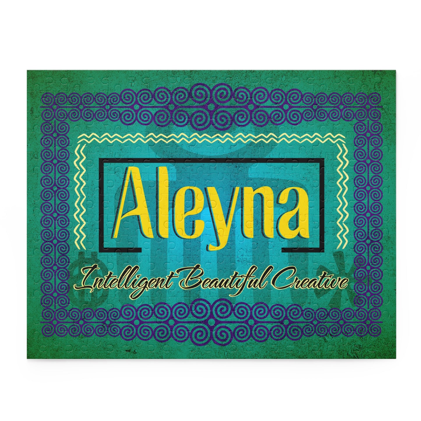 Personalized Custom Name Jigsaw Puzzle Adorned with Beautiful African Adinkra symbols. Winter