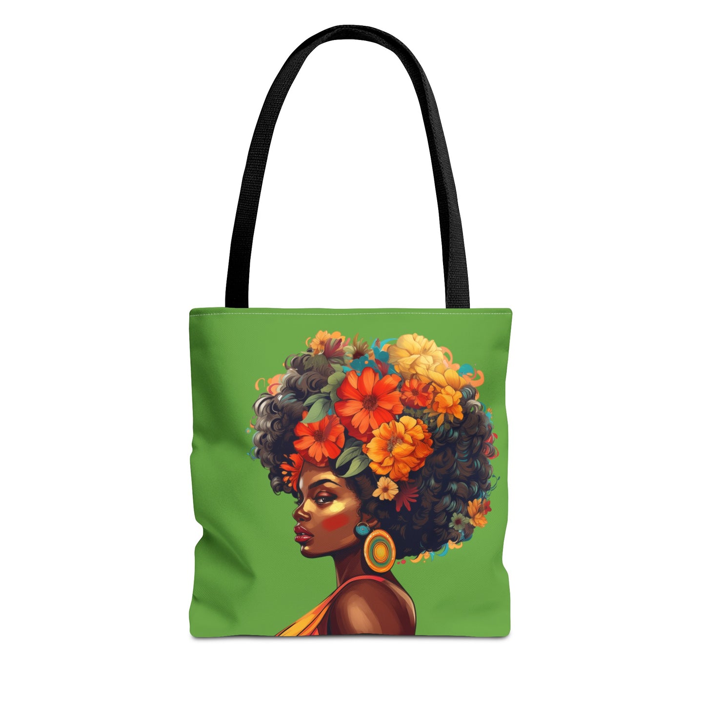 Floral, Tropical Themed Tote Bag with Profile of a Beautiful Black Woman