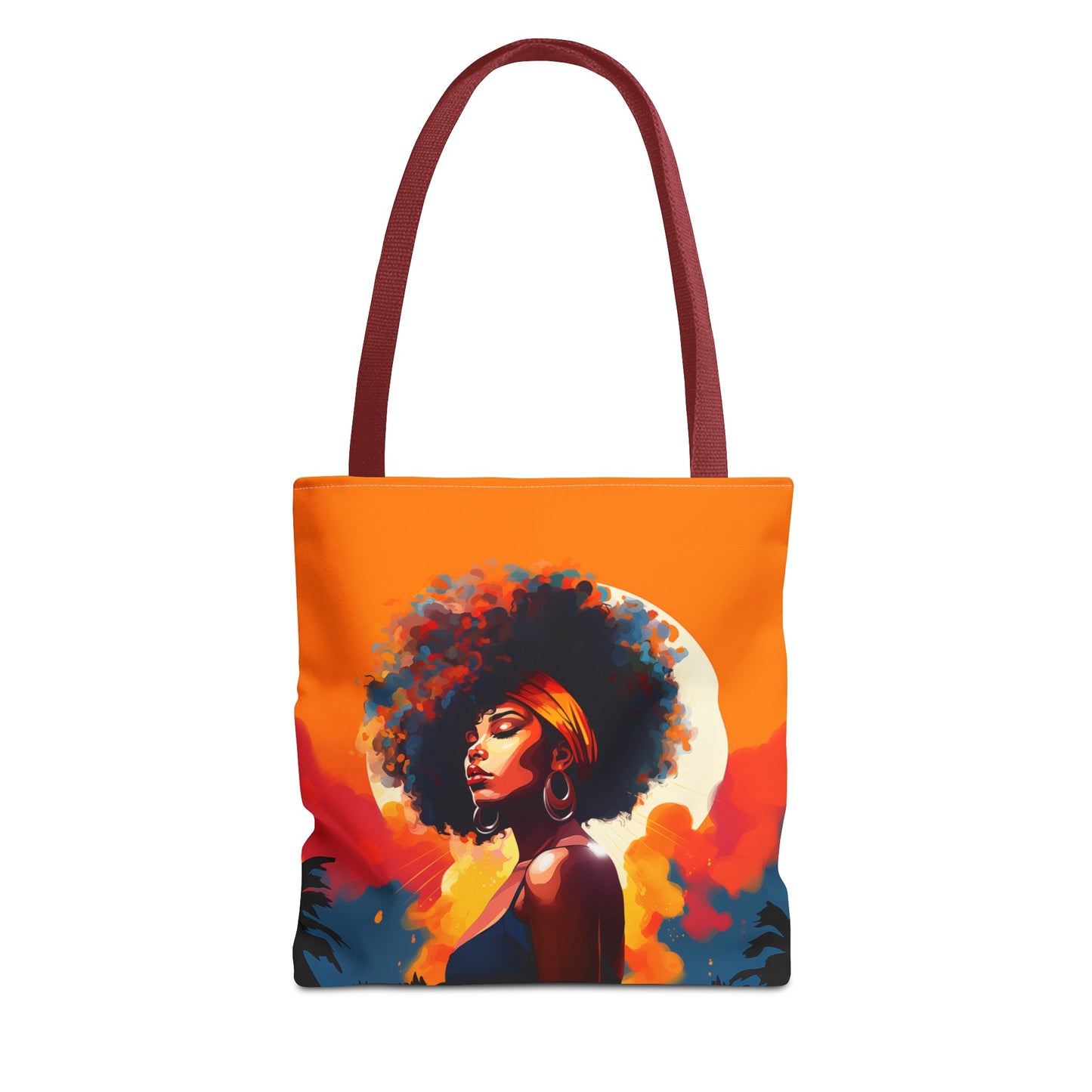 Vibrant, Tropical Tote Bag with Profile of a Beautiful Black Woman