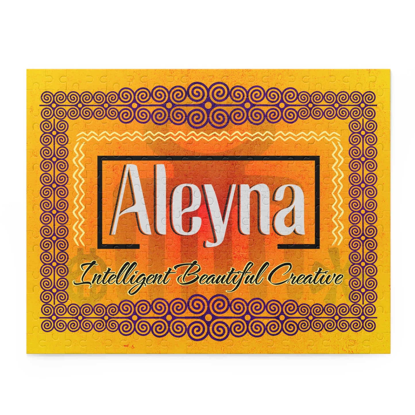 Personalized Custom Name Jigsaw Puzzle Adorned with Beautiful African Adinkra symbols.