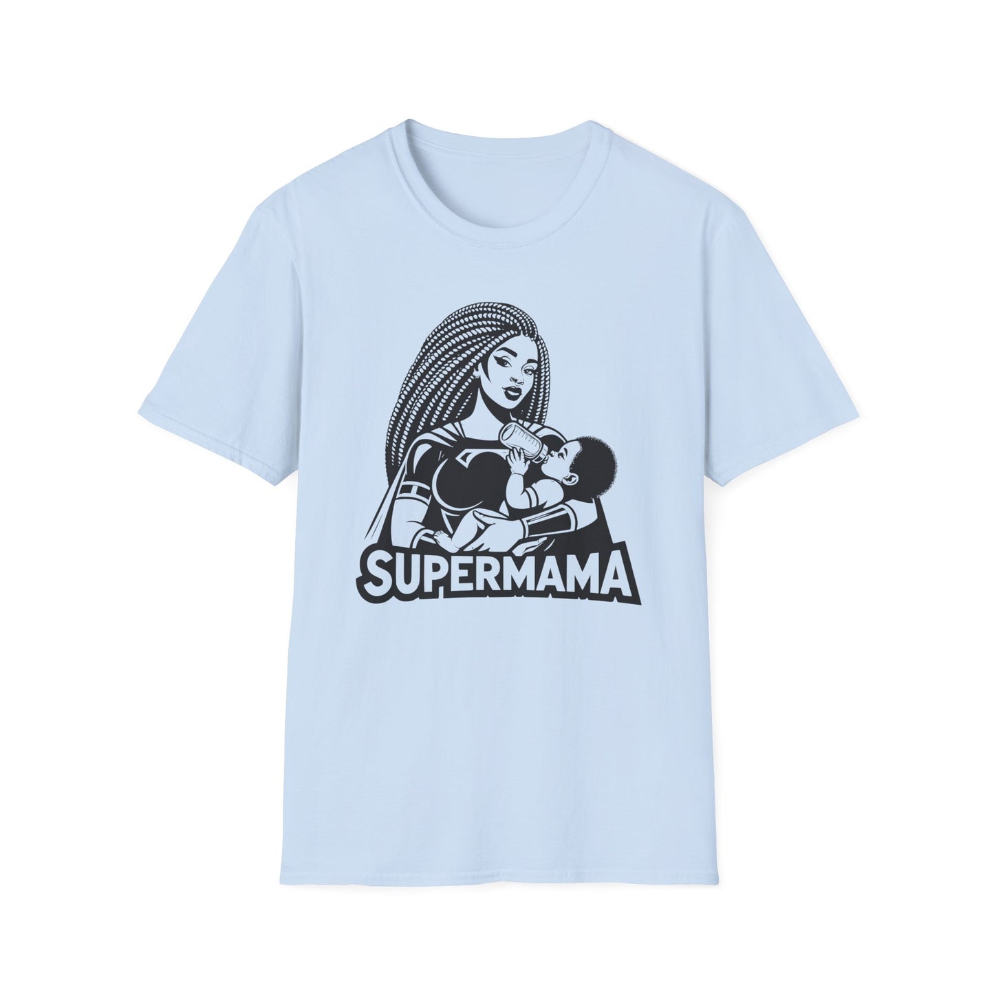 Cool Bold Graphic T-shirt of a Supermama Feeding Her Baby