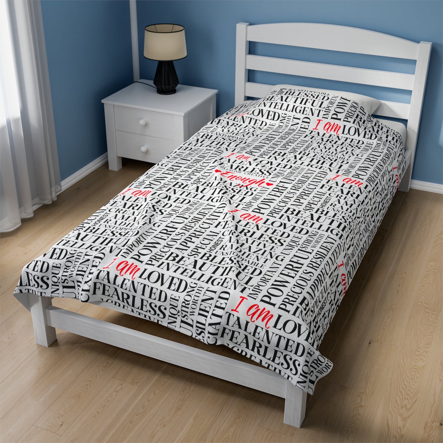 Velveteen Plush Blanket Covered with Positive Words of Affirmation