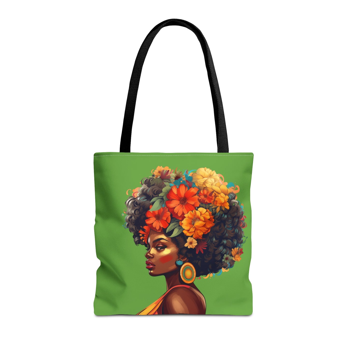 Floral, Tropical Themed Tote Bag with Profile of a Beautiful Black Woman