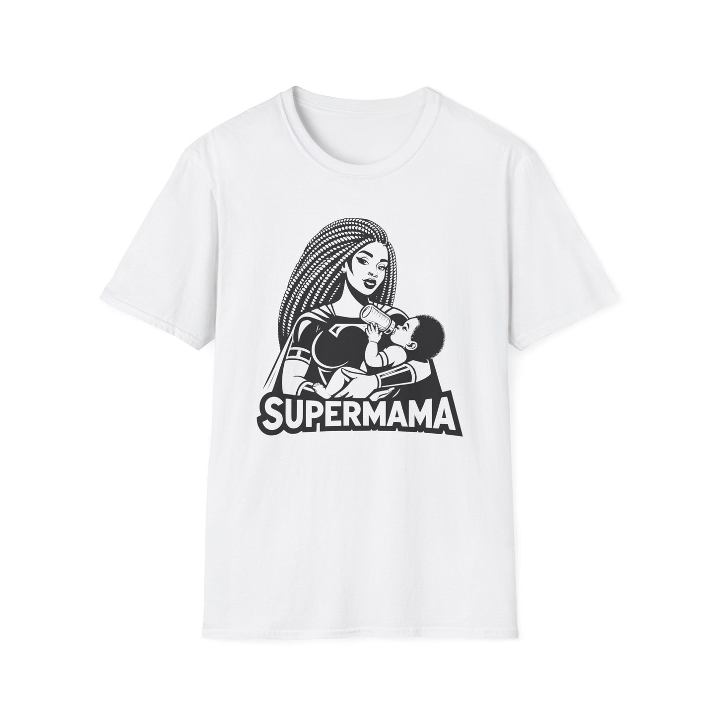 Cool Bold Graphic T-shirt of a Supermama Feeding Her Baby