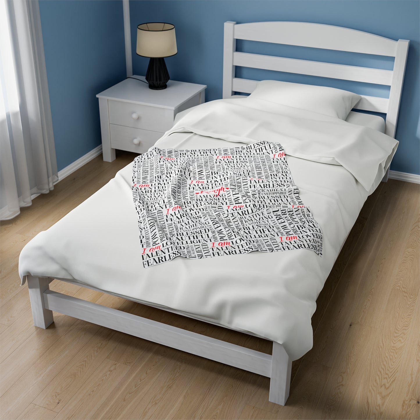 Velveteen Plush Blanket Covered with Positive Words of Affirmation