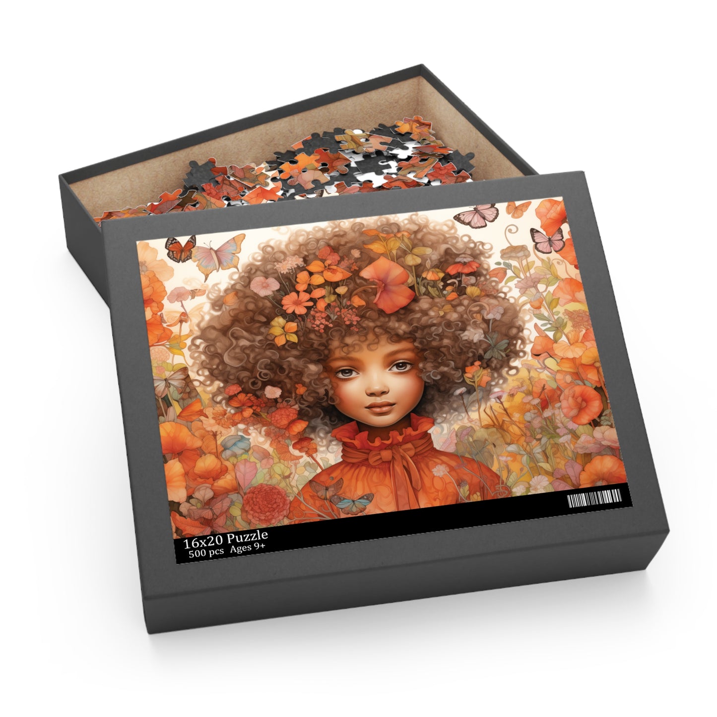 Fall Themed Children Jigsaw Puzzle with Beautiful Brown Skinned Child with Lovely Afro hair.