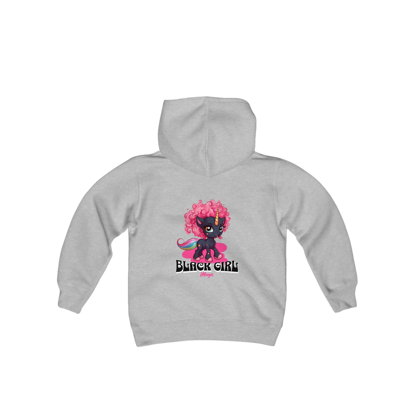 Black Girl Magic Kids Hoodie with a Super Cute Unicorn with Pink Curly Hair