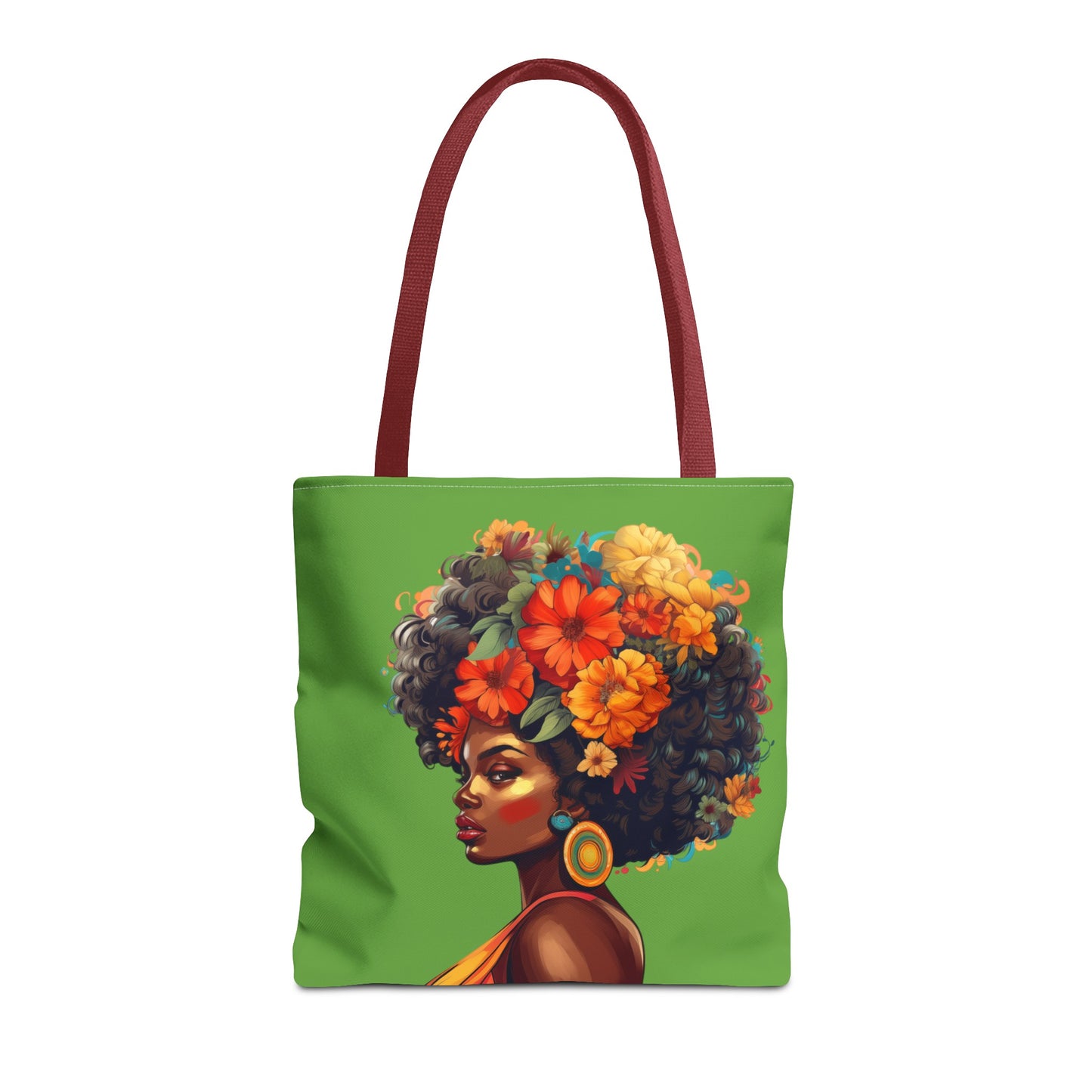 Floral, Tropical Themed Tote Bag with Profile of a Beautiful Black Woman