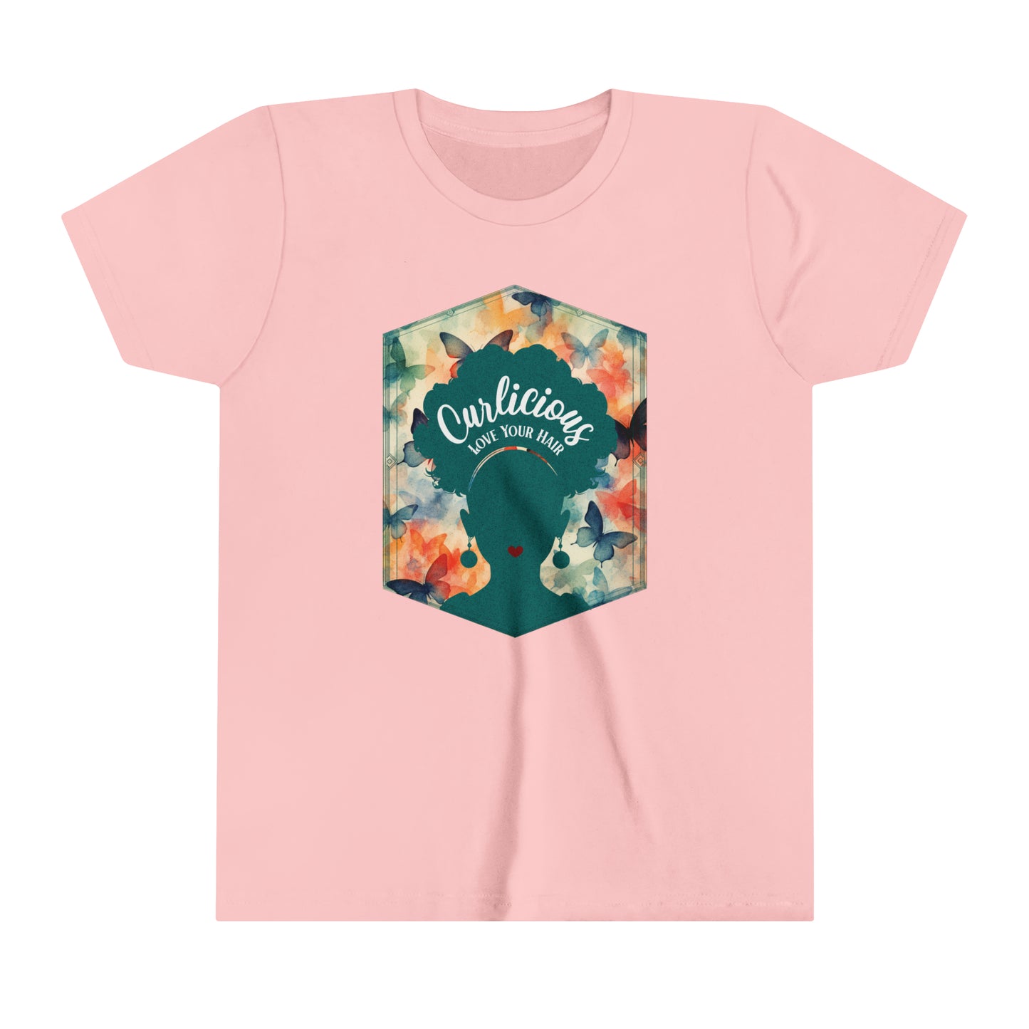 Curlicious, Love Your Curls, Positive Affirmation Graphic T-Shirt for Kids.
