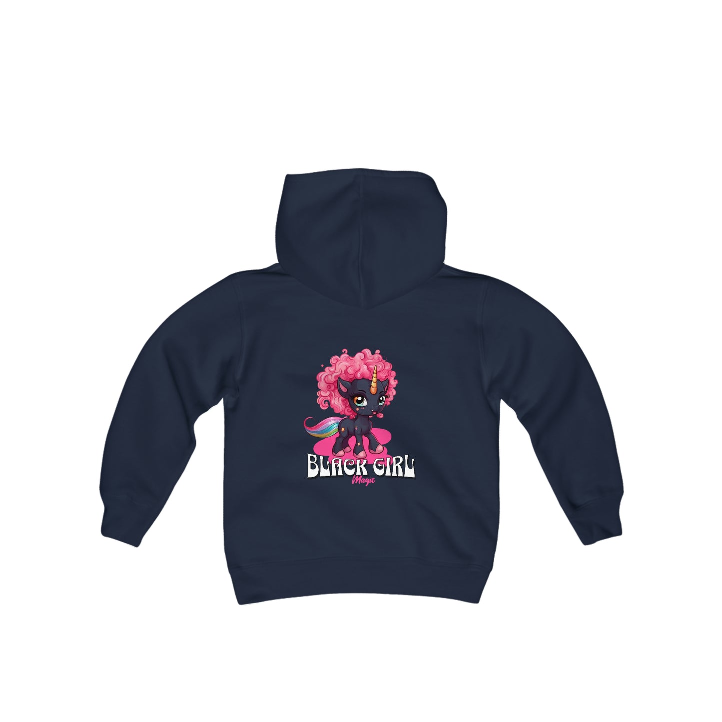 Black Girl Magic Kids Hoodie with a Super Cute Unicorn with Pink Curly Hair