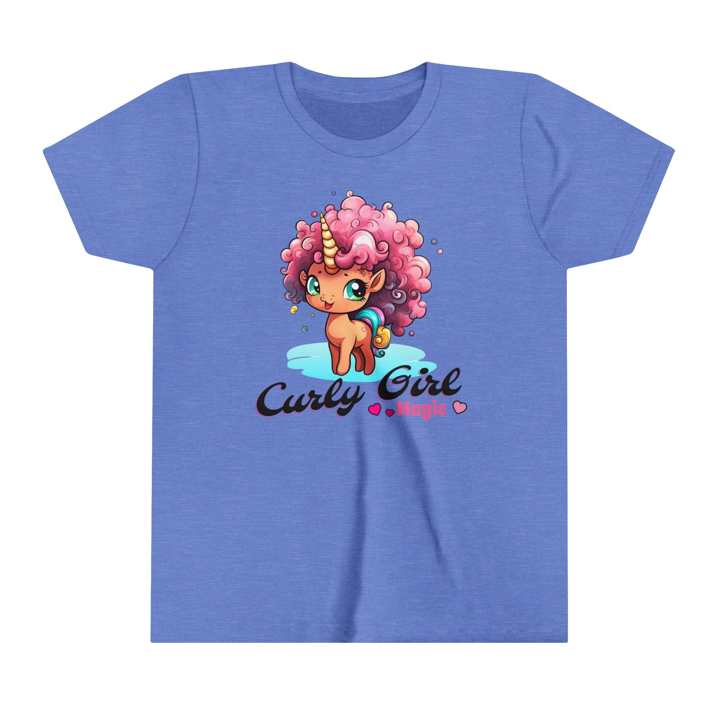 Curly Girl Magic Kids T-Shirt with a Super Cute Unicorn with Sweet Curly Hair