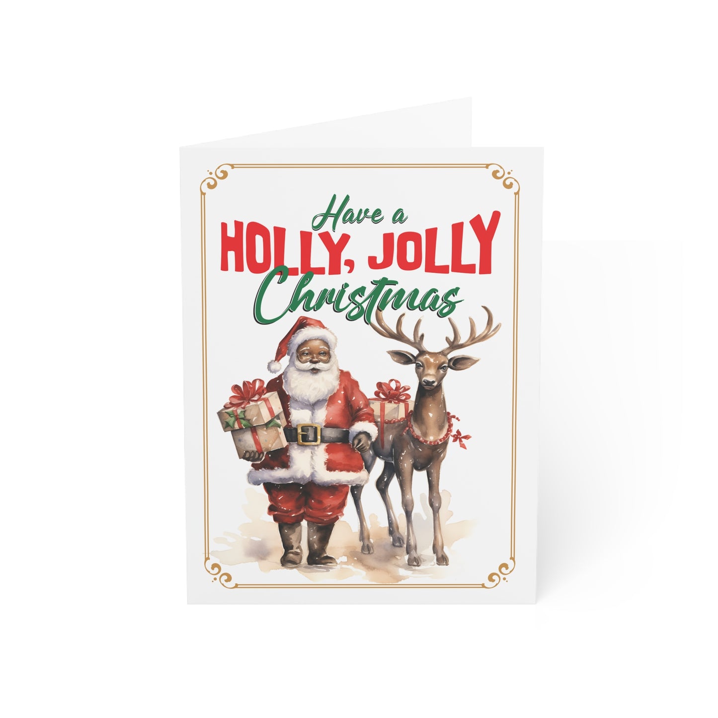 Greeting Cards, Christmas Card with Brown Skinned Santa Claus, Happy Holidays