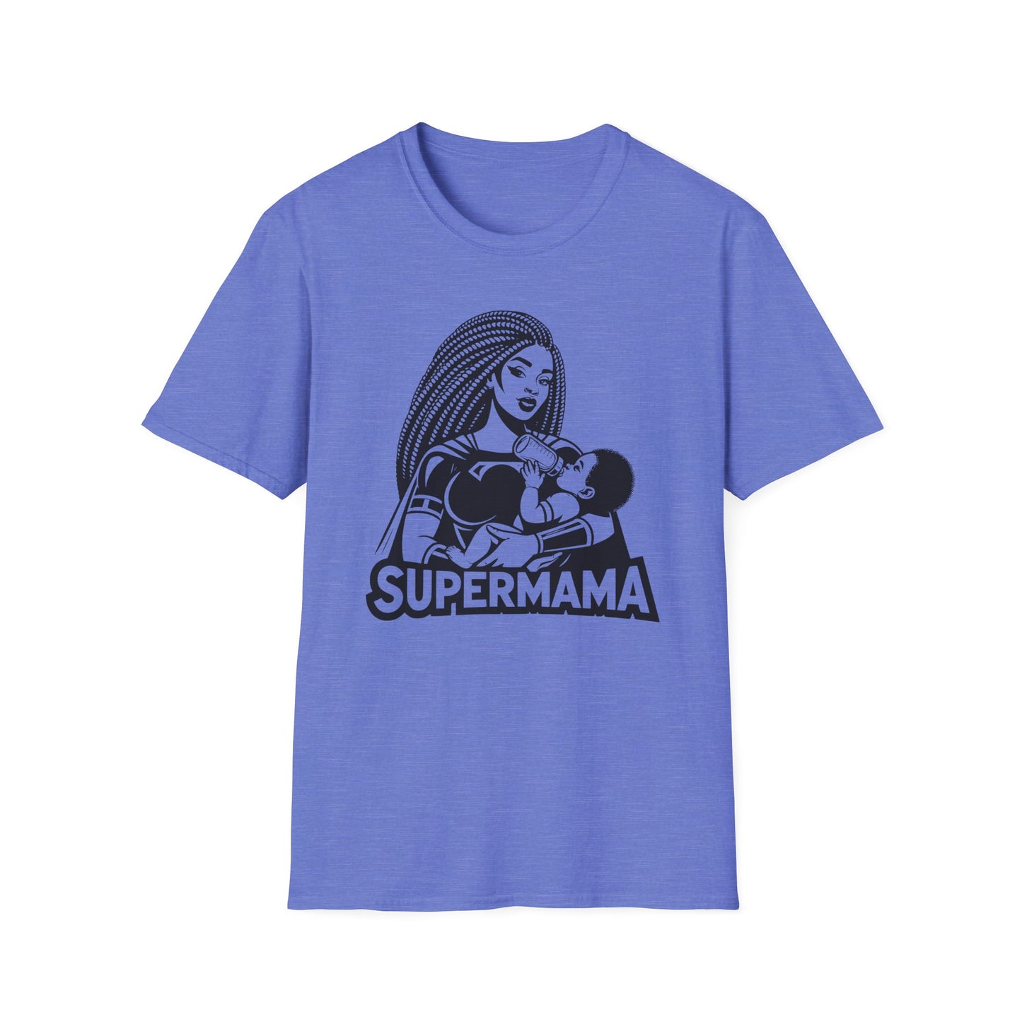 Cool Bold Graphic T-shirt of a Supermama Feeding Her Baby