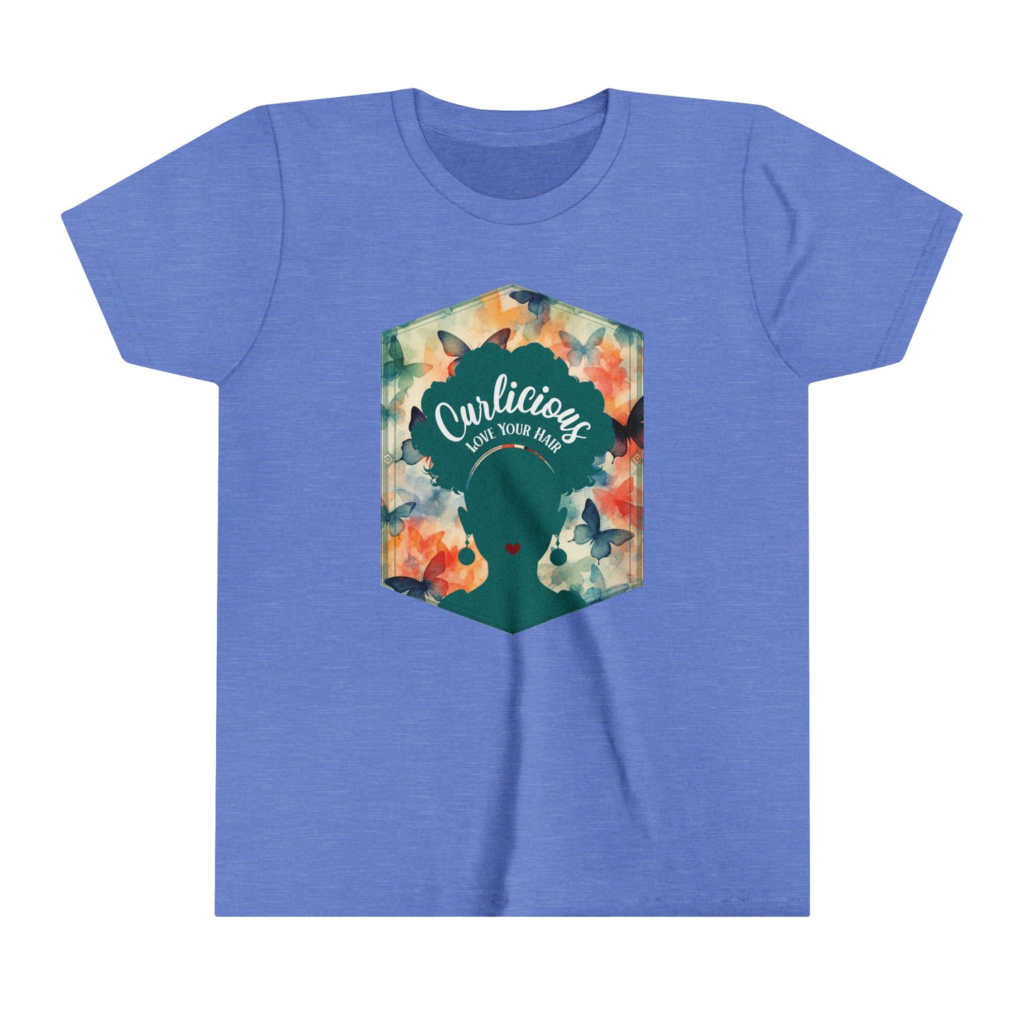 Curlicious, Love Your Curls, Positive Affirmation Graphic T-Shirt for Kids.