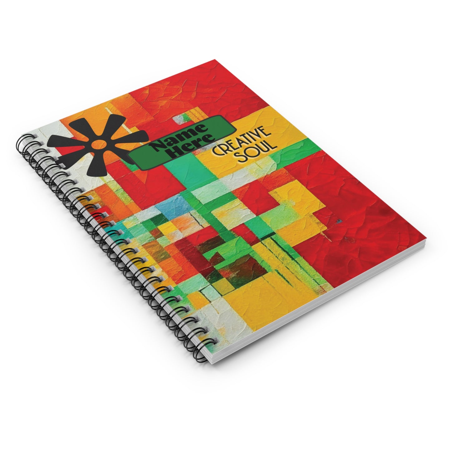 Personalized, Spiral, Blank Ruled Notebook with Adinkra Symbol for Creativity