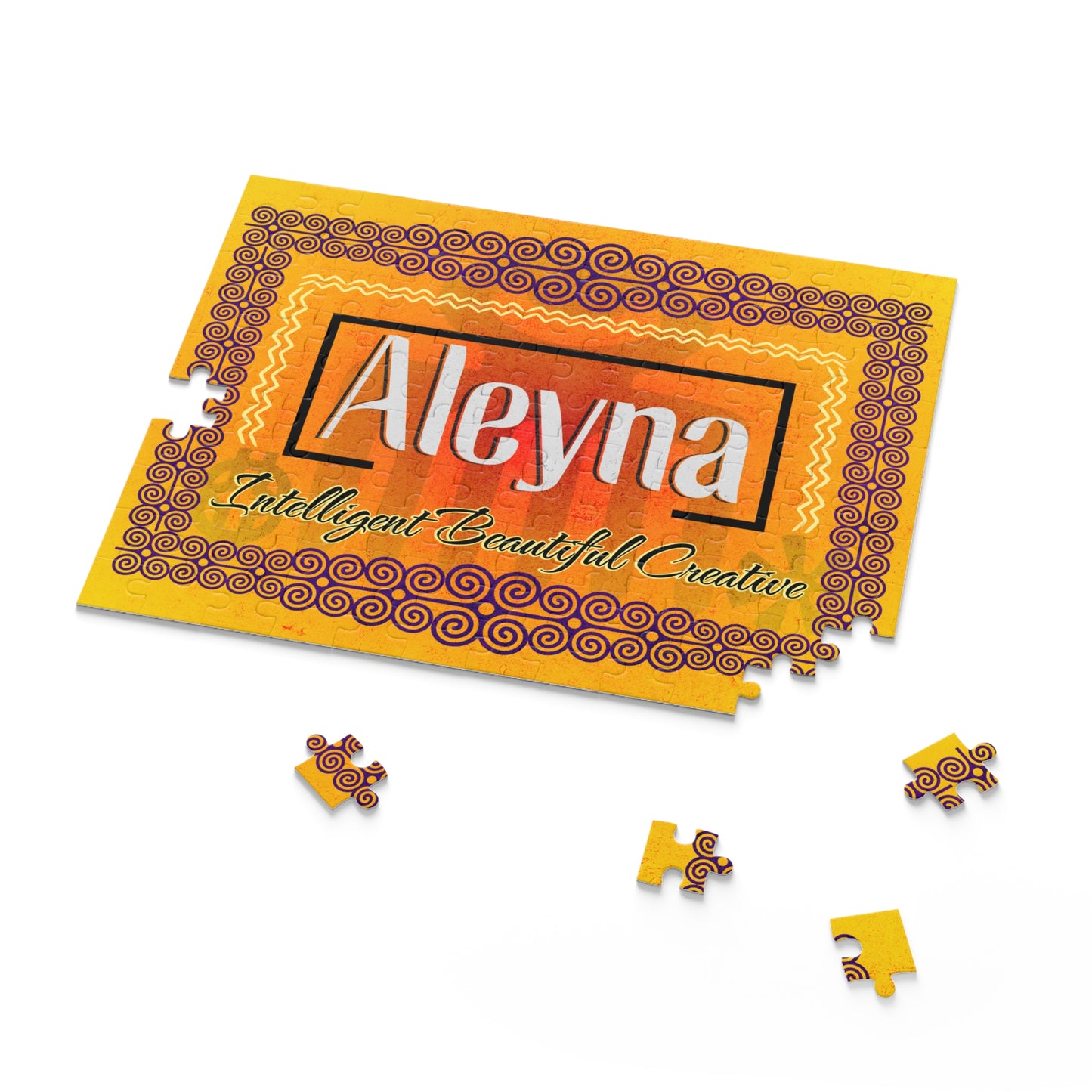 Personalized Custom Name Jigsaw Puzzle Adorned with Beautiful African Adinkra symbols.