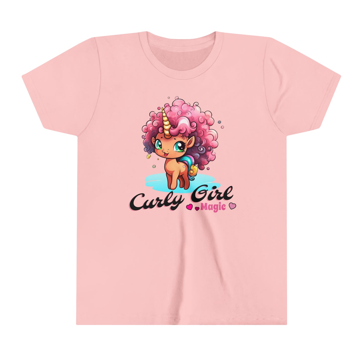 Curly Girl Magic Kids T-Shirt with a Super Cute Unicorn with Sweet Curly Hair