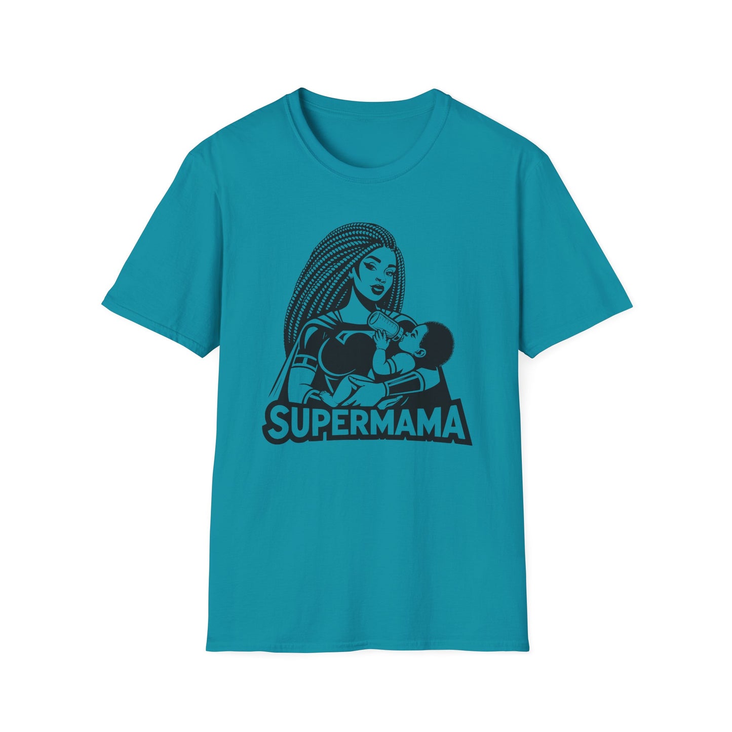 Cool Bold Graphic T-shirt of a Supermama Feeding Her Baby