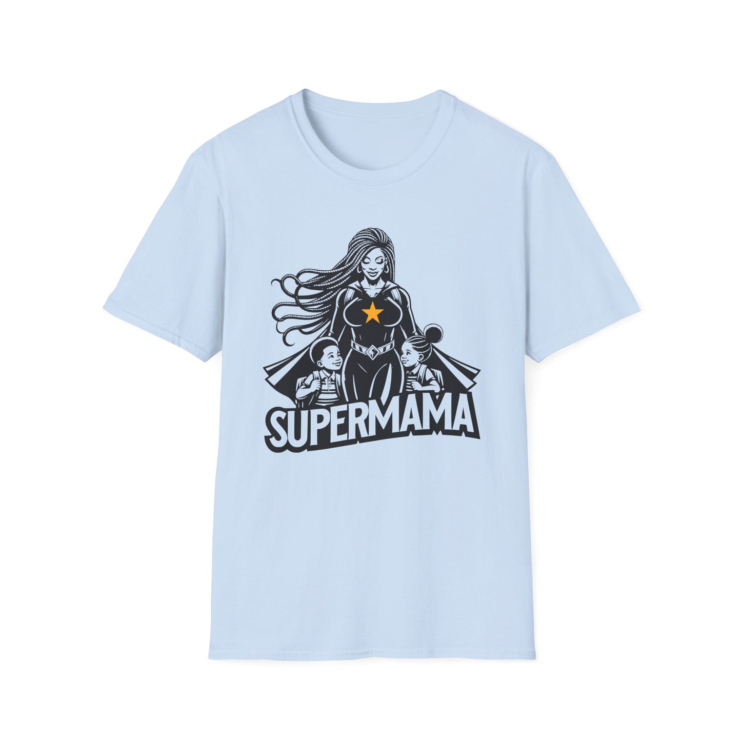 Cool Graphic T-shirt Showing a Strong Black Supermom Taking Her Kids to School