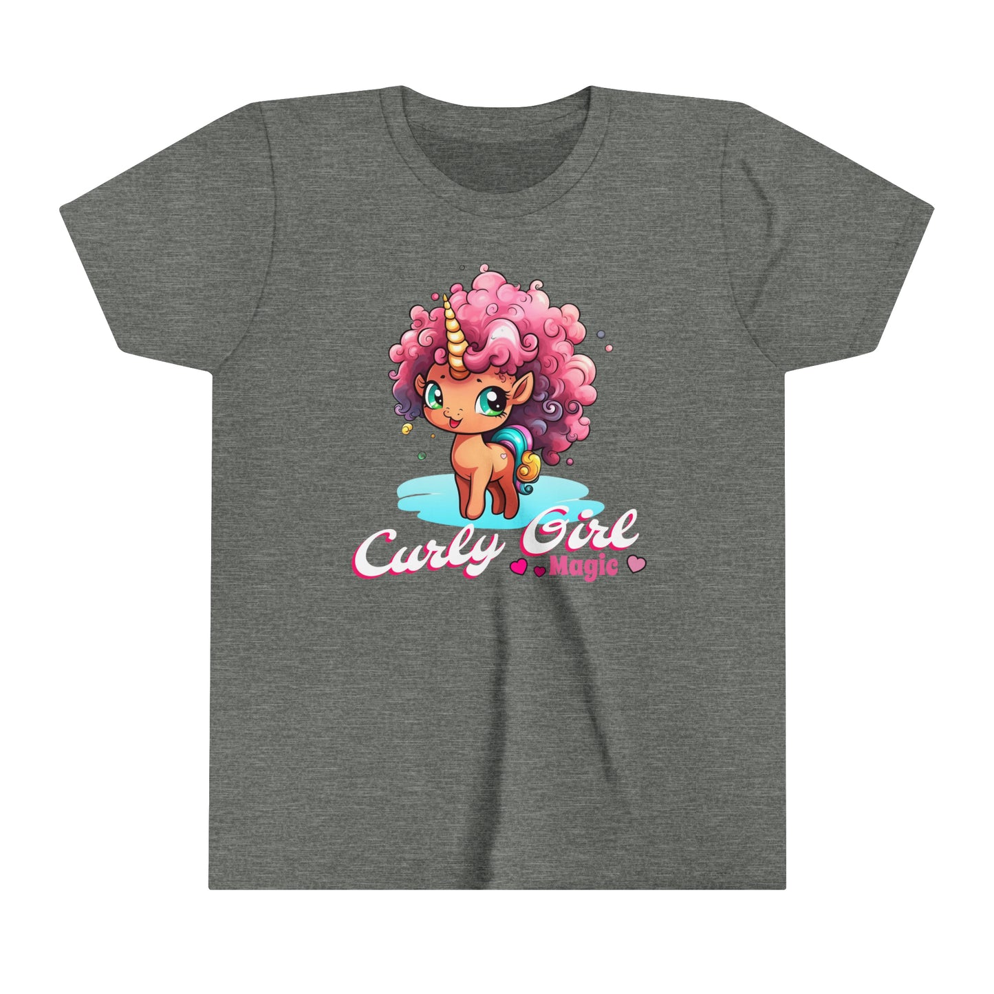 Curly Girl Magic Kids T-Shirt with a Super Cute Unicorn with Sweet Curly Hair