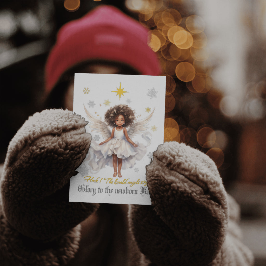 African American Christmas Cards with Black Angel, Hark the Heralds Angels Sing