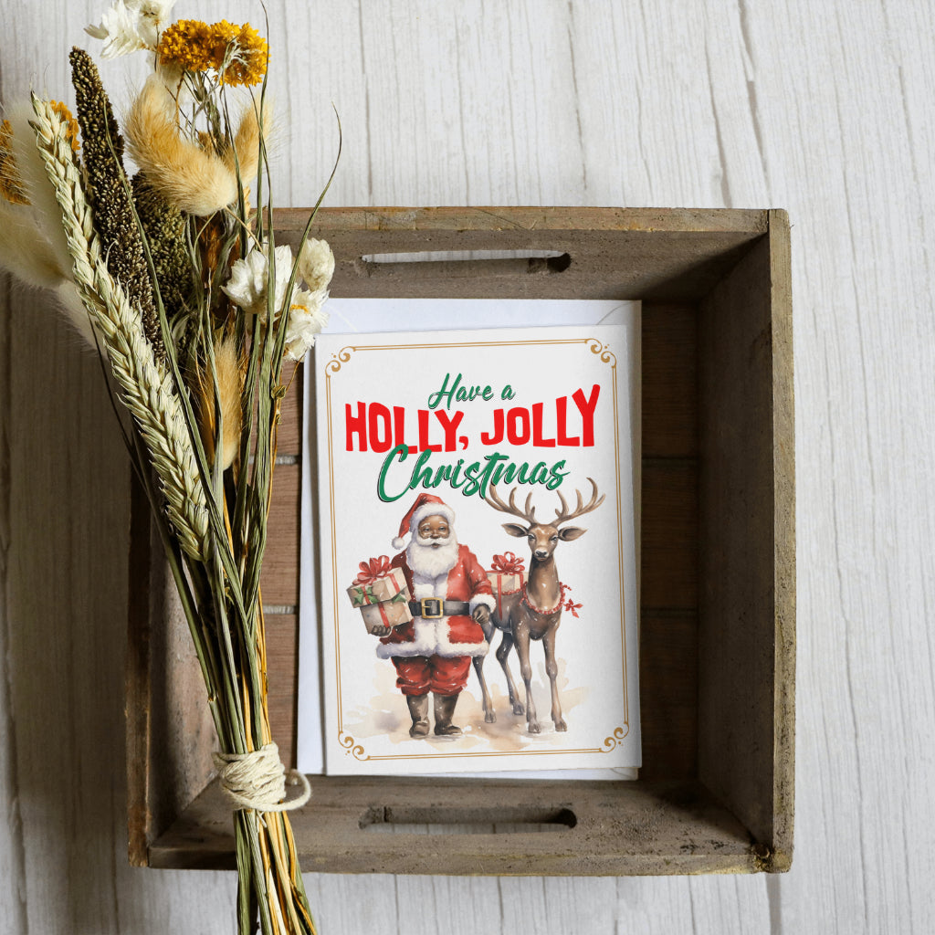 Greeting Cards, Christmas Card with Brown Skinned Santa Claus, Happy Holidays