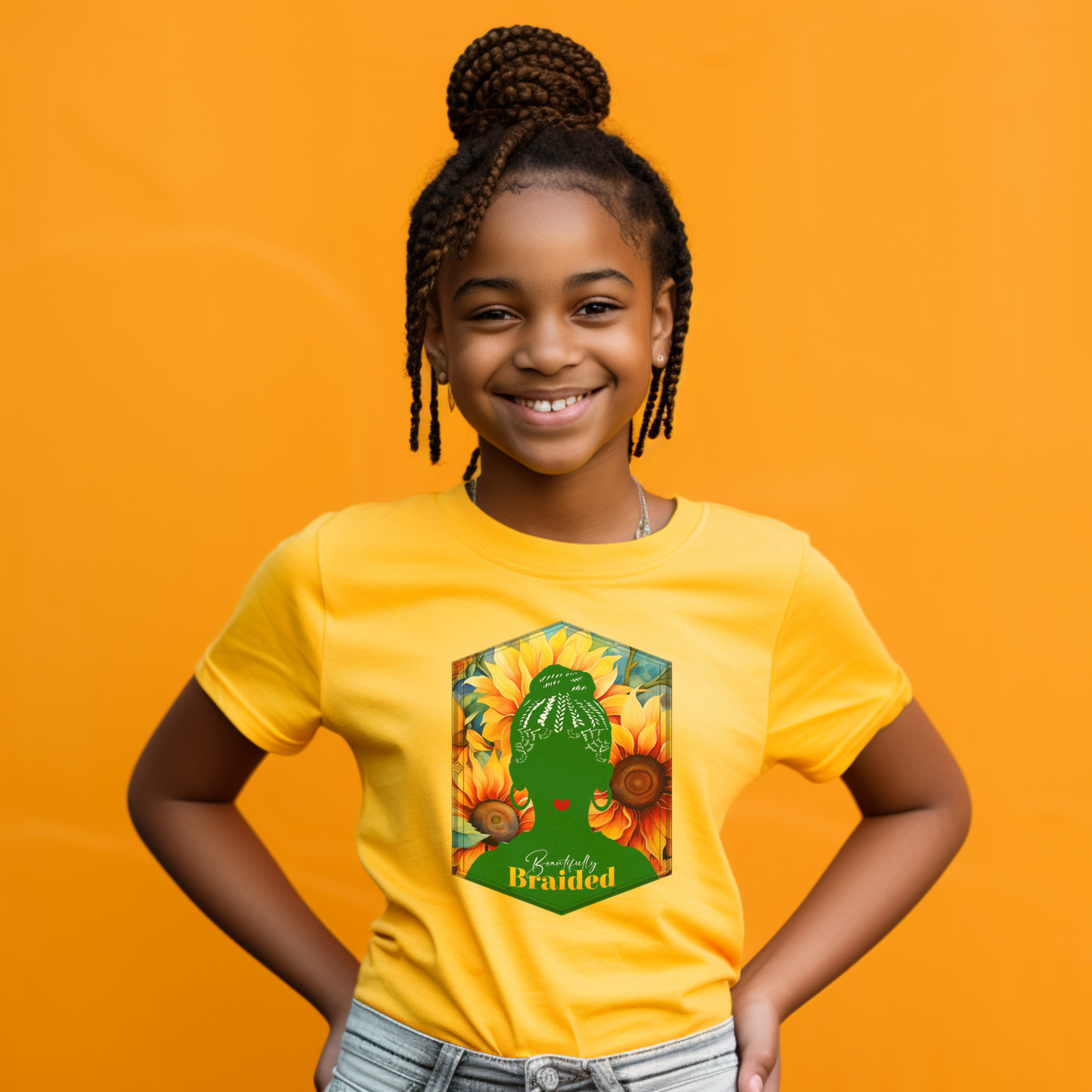 Love Your Braided Hair, Positive Affirmation Graphic T-Shirt for Kids.