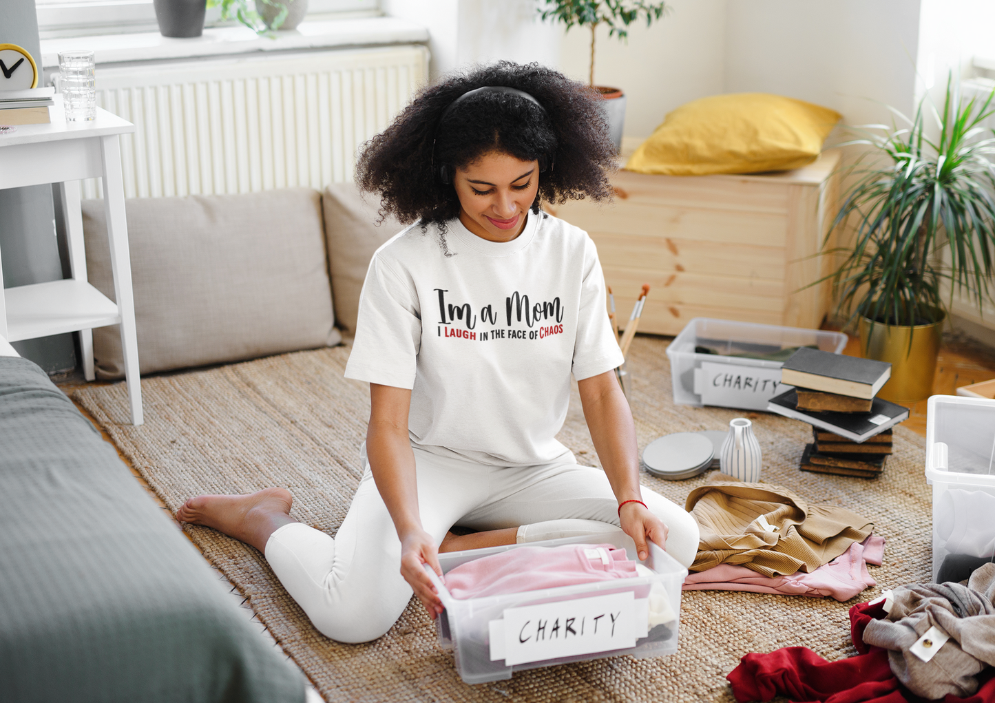 Mom Truth Minimalist Text T-shirt. I’m a Mom, I Laugh in the Face of Chaos.