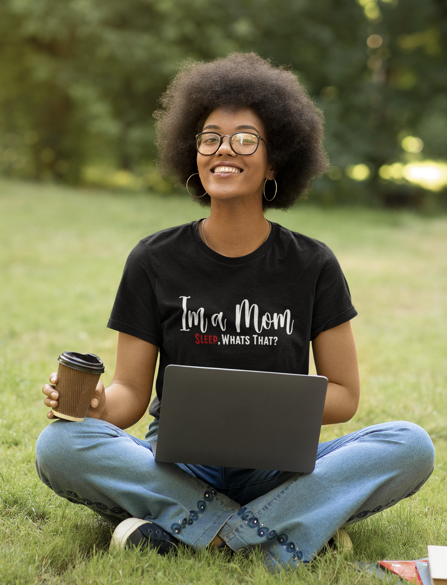 Minimalist Mom Truth Text T-shirt with the Funny Saying I’m a Mom, Sleep, What’s That?