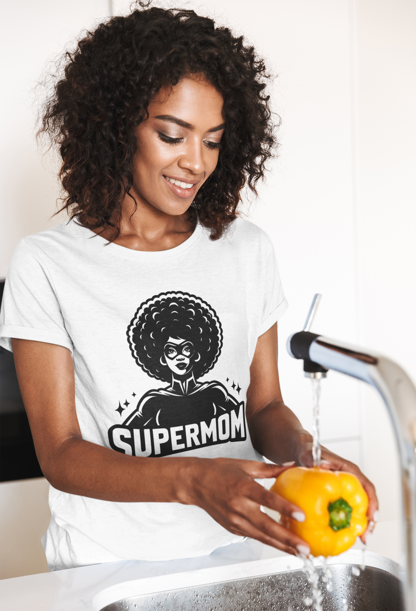 Bold Graphic T-shirt of Strong Black Supermom. Positive, Powerful Tee.