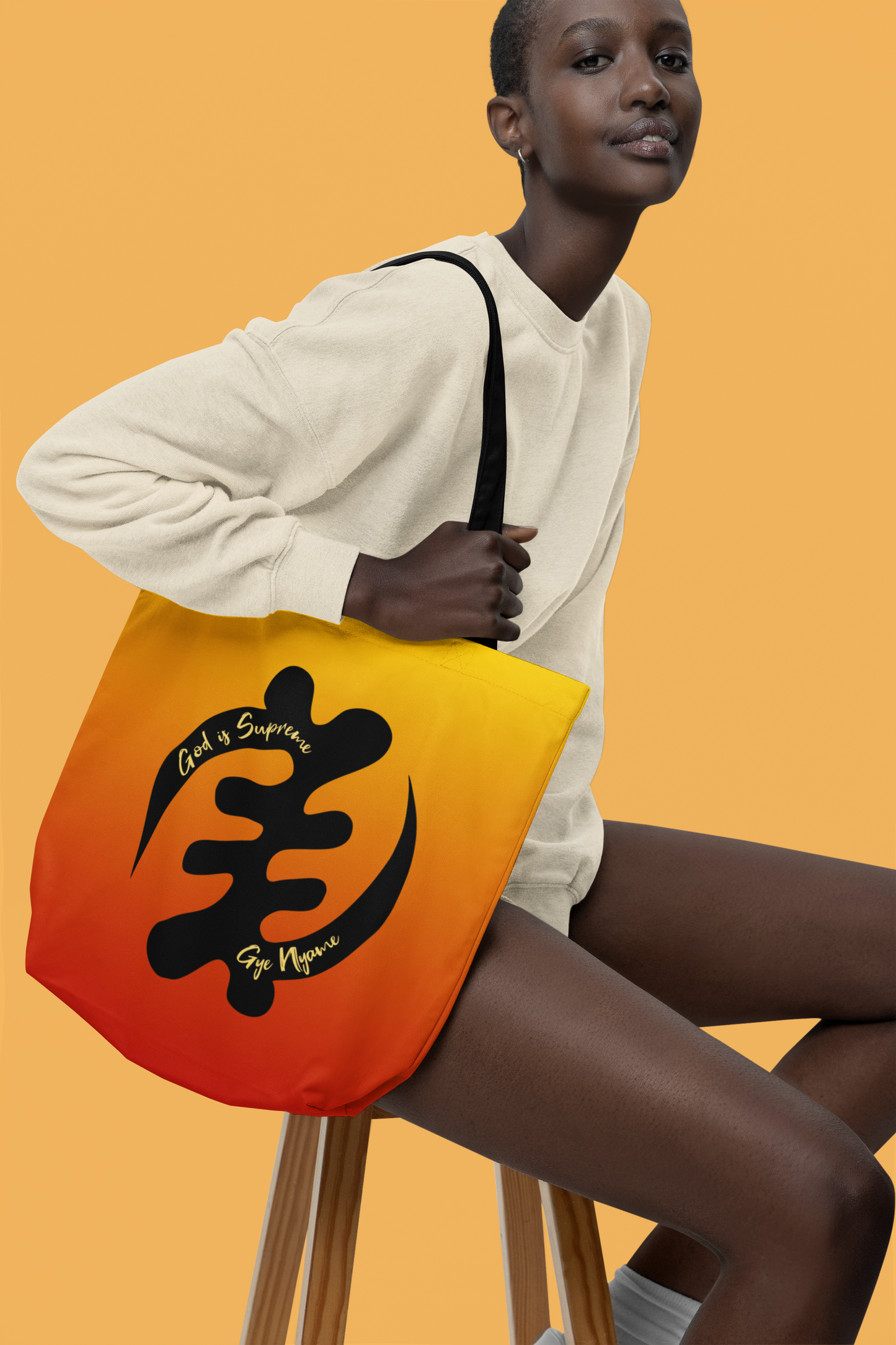 Afrocentric Tote Bag with the African Symbol for God is Supreme.